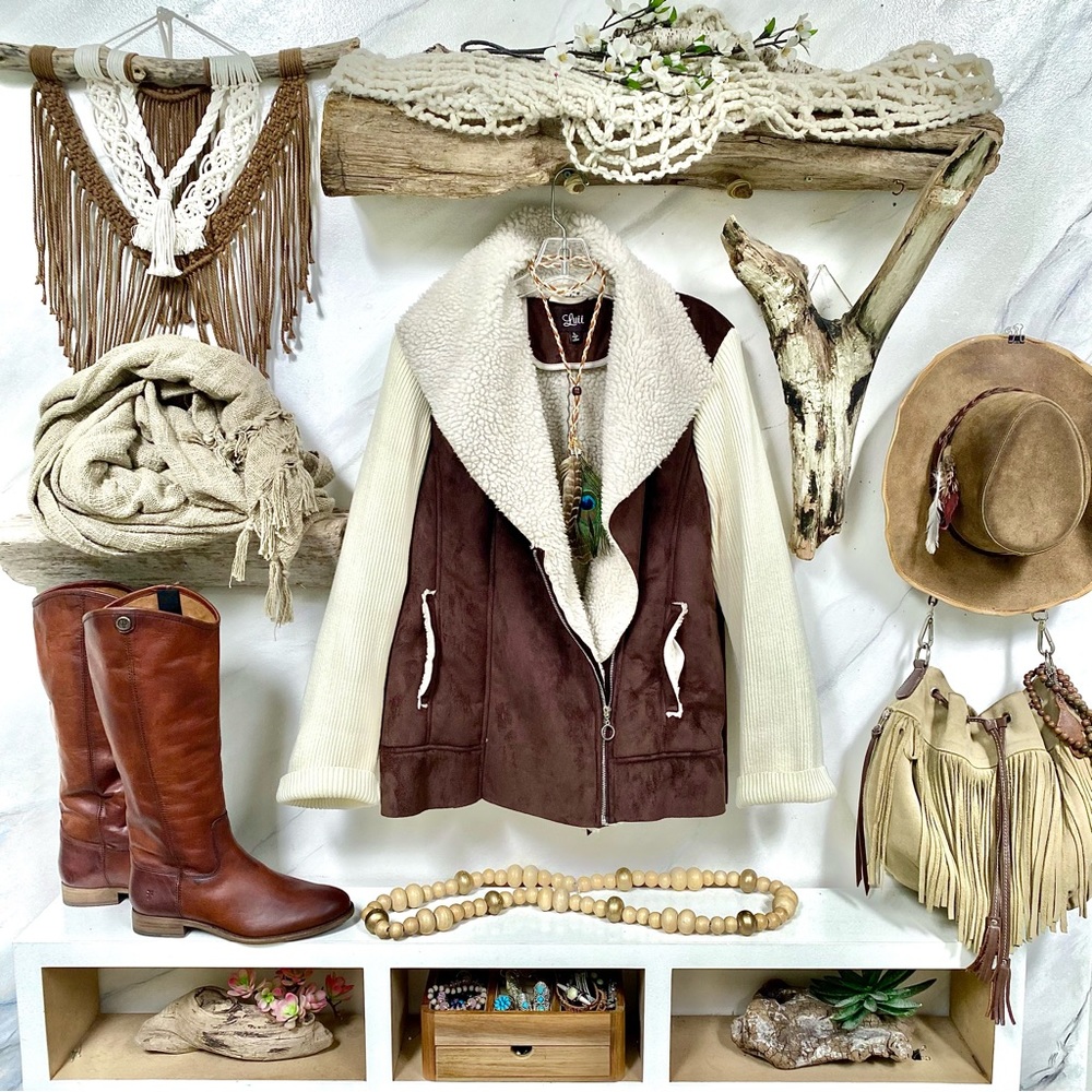 Vintage Brown and Cream Shearling-Trim Jacket
